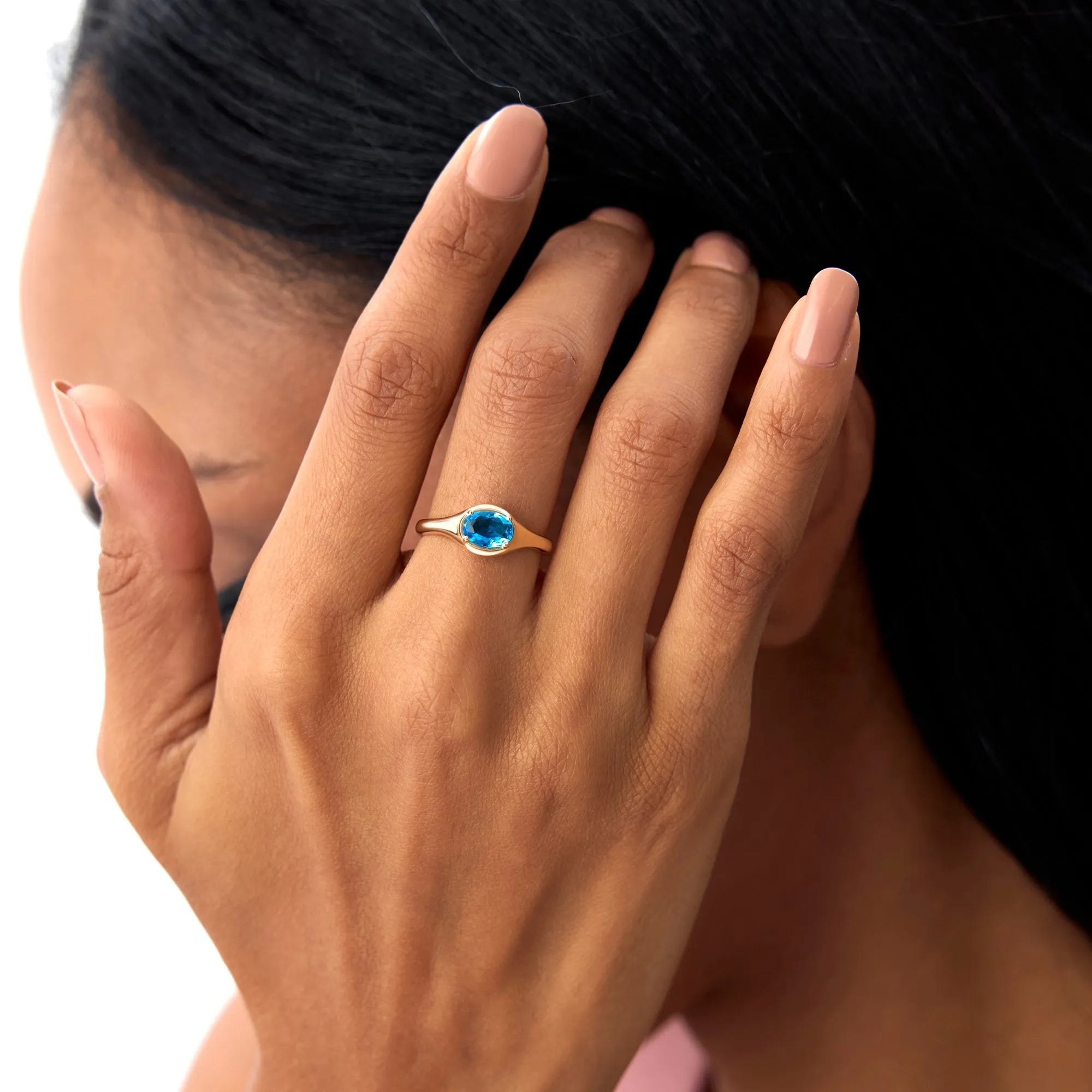 14K Solid Gold Oval Cut London Blue Topaz 0.90 Carat Prong Setting Ring