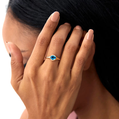 14K Solid Gold Oval Cut London Blue Topaz 0.90 Carat Prong Setting Ring