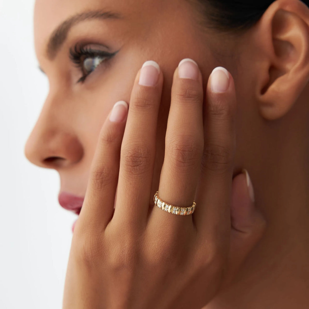 14k Solid Gold Round Diamond Double Row Eternity Ring 0.34 Carat
