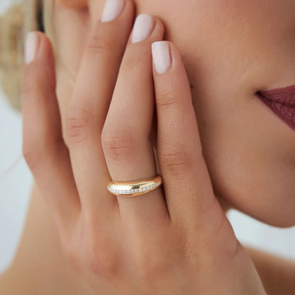 14K Solid Gold Round Diamond 0.20 Carat Dome Balloon Ring