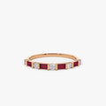 14k Gold Ruby and Diamond Baguette and Round Cut Stackable Wedding Ring Bar Channel Setting 0.63 ctw