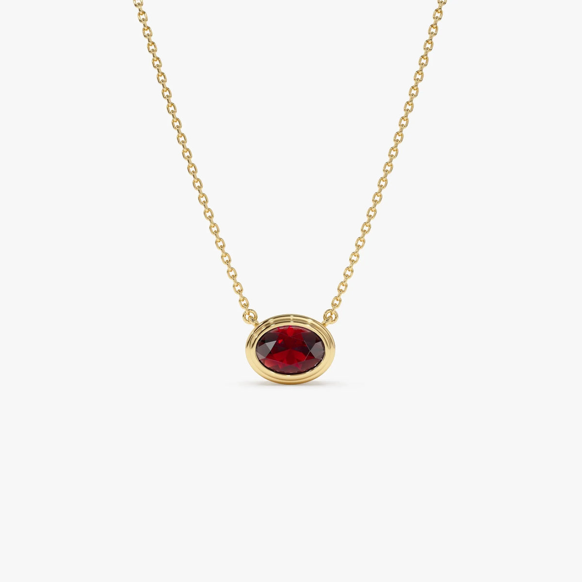 14k Solid Gold Garnet Oval Necklace 1.00 Carat Bezel Setting