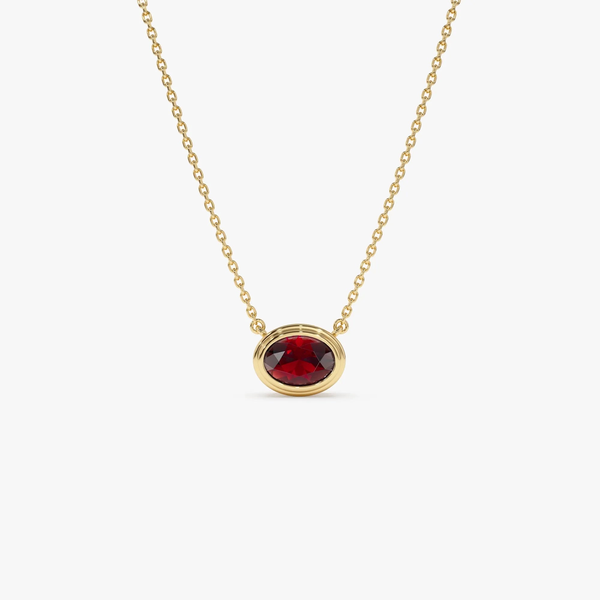14k Solid Gold Garnet Oval Necklace 1.00 Carat Bezel Setting