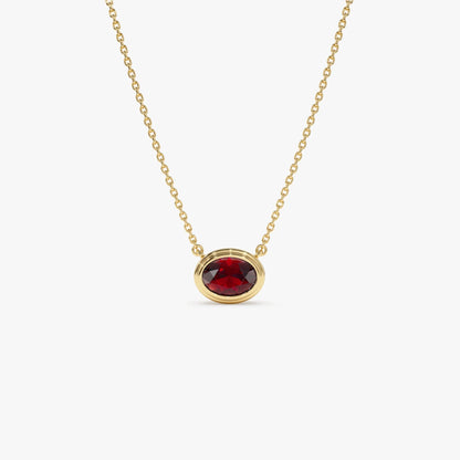 14k Solid Gold Garnet Oval Necklace 1.00 Carat Bezel Setting