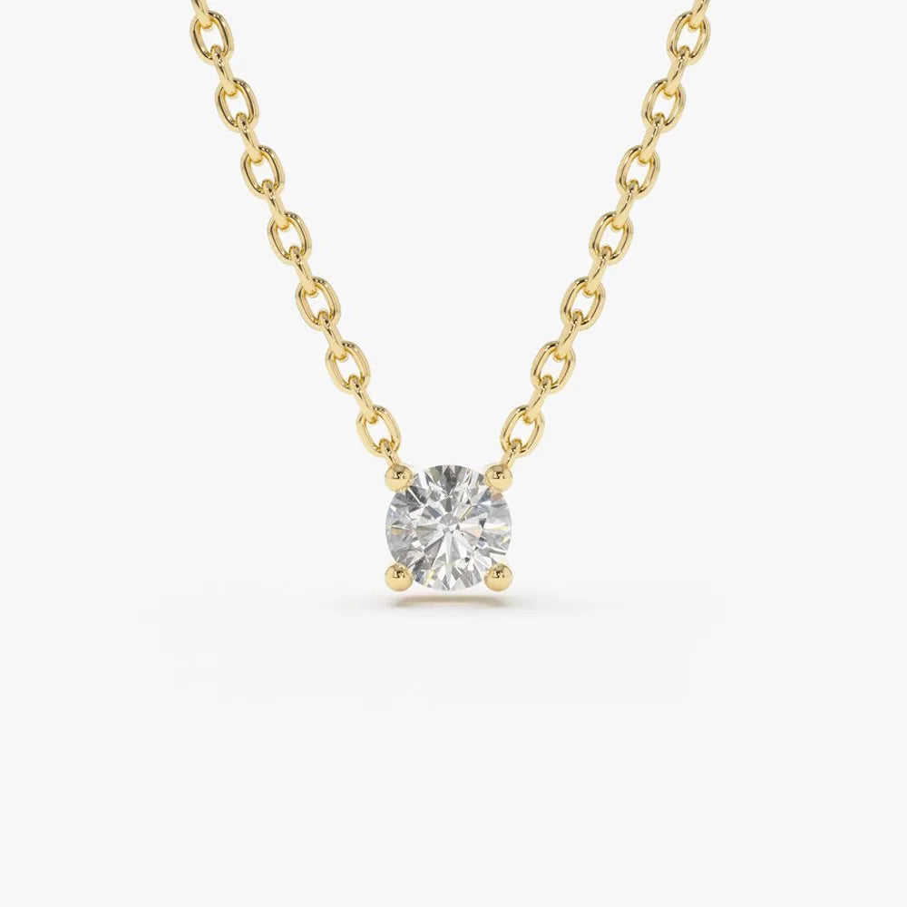 14K Solid Gold Round Diamond Solitaire Necklace 4 Prong Setting 0.50ctw