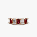 14k Gold Ruby and Diamond Baguette and Round Cut Ring