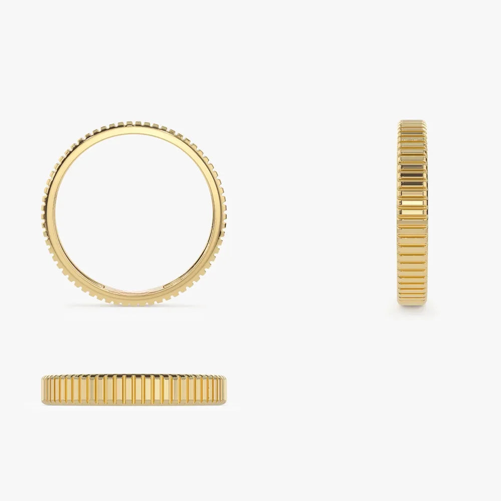 14K Solid Gold 3mm Ribbed Minimalist Wedding Band Ring
