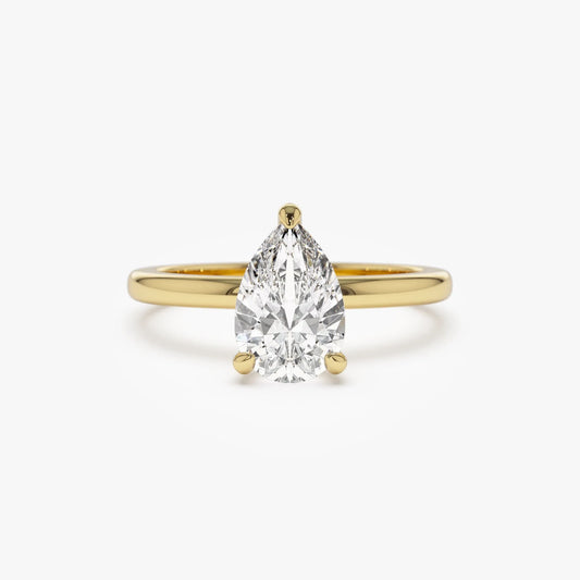 14k Gold Lab Grown Diamond Pear Shaped Engagement Ring Prong Setting Kylie 0.75 to 1.50 ctw