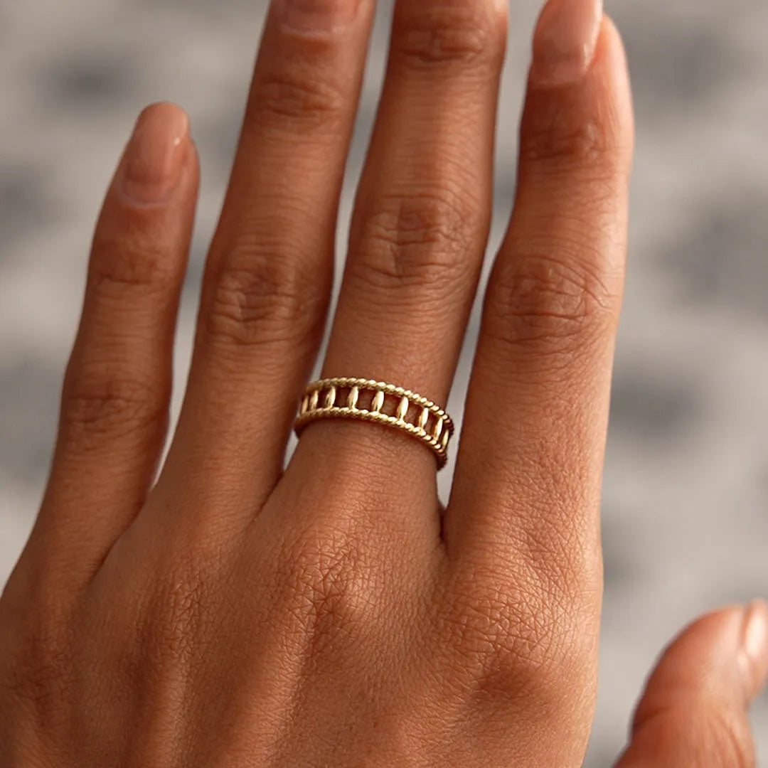14k Gold Double Rope Link Ring 5.3mm Wide Statement Band