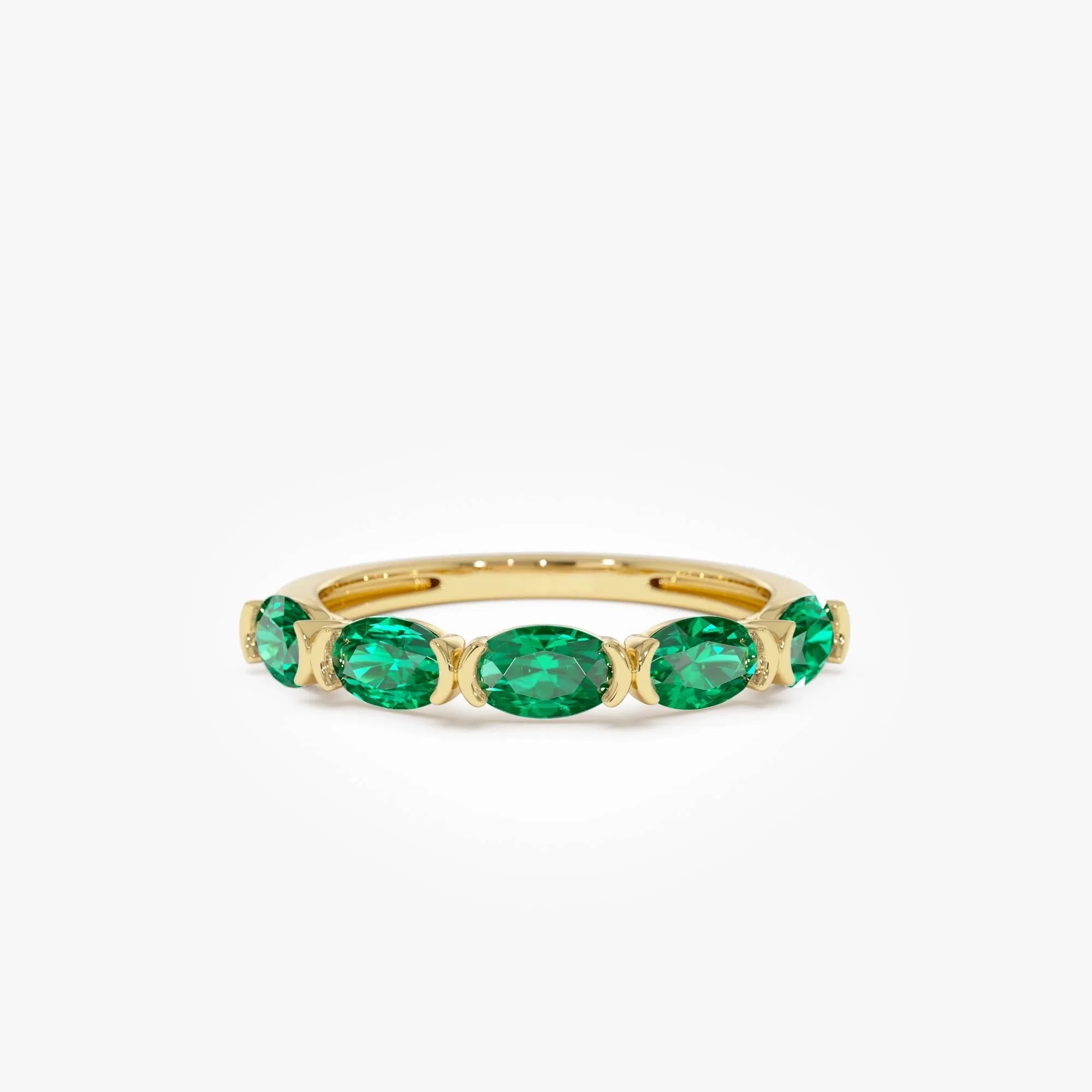 14K Solid Gold Oval Emerald Five Stone Ring 1.20 CTW Handcrafted Custom Jewelry