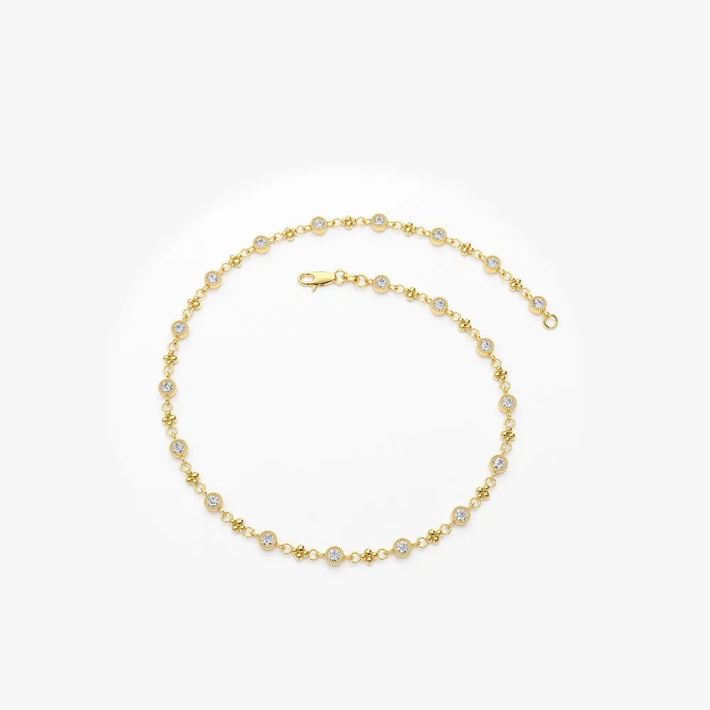 14K Solid Gold 0.45 CTW Round Diamond Milgrain Bezel Set Bracelet