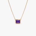 14k Solid Gold Amethyst Emerald Cut Necklace 0.95 Carat Bezel Setting