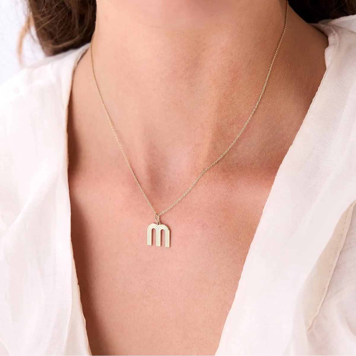 14k Solid Gold Triple Line Initial Pendant Necklace