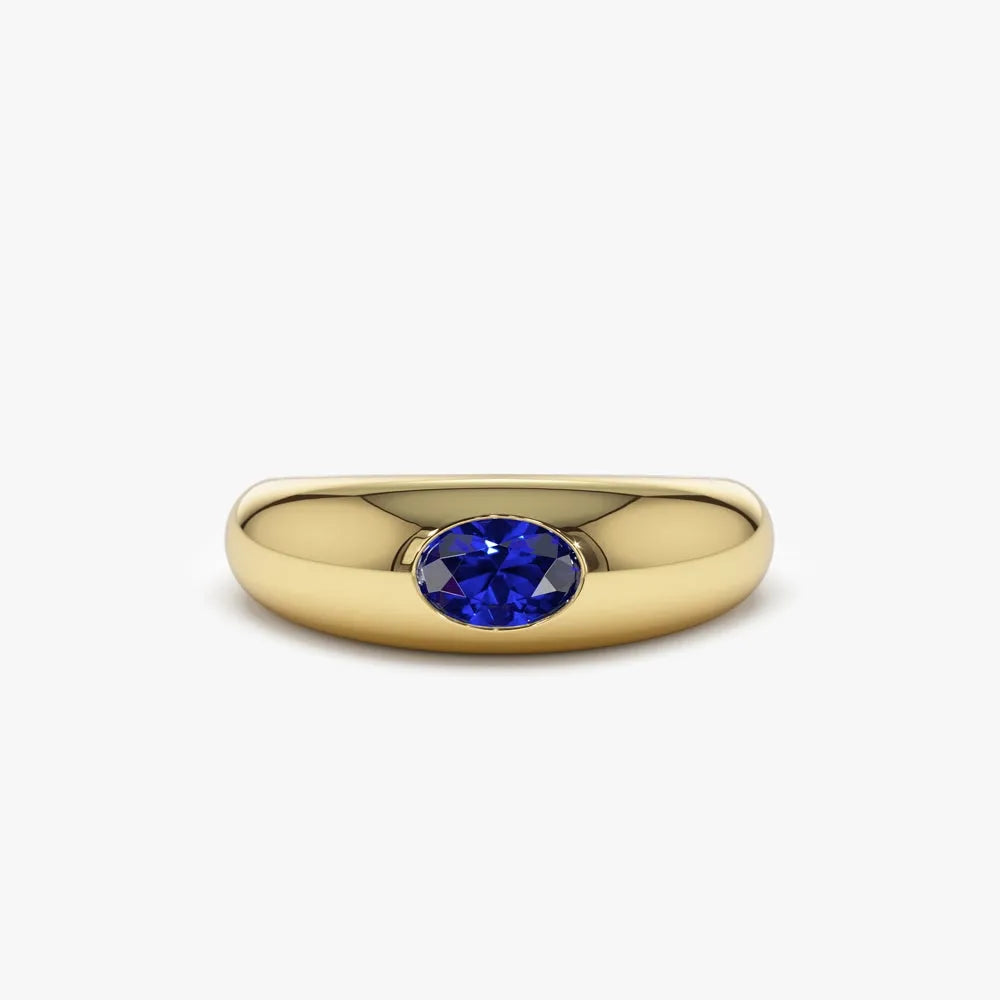 14k Gold Sapphire Oval Cut Flush Set Dome Ring 0.53 ctw
