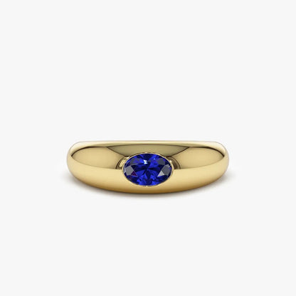 14k Gold Sapphire Oval Cut Flush Set Dome Ring 0.53 ctw