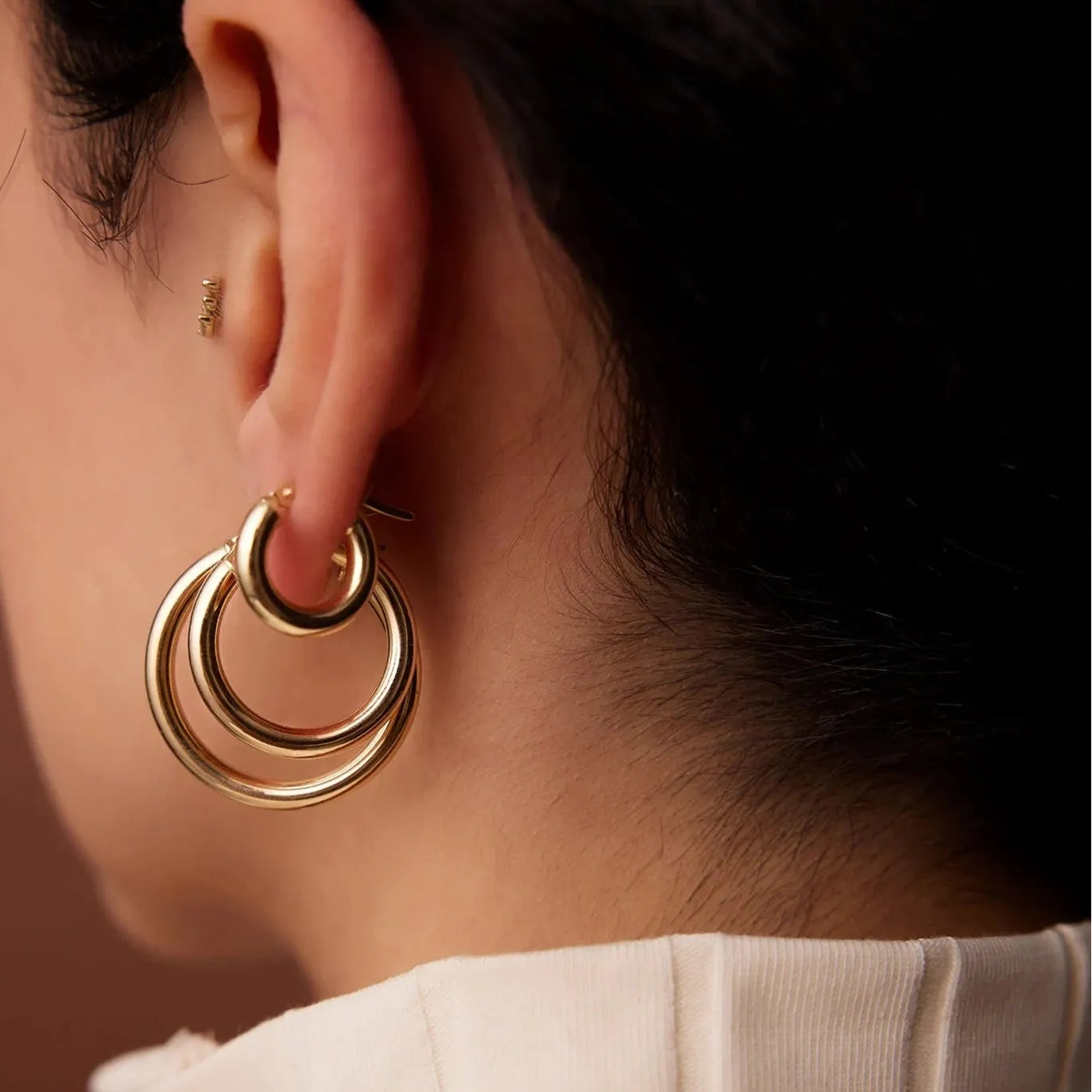 14k Solid Gold Round Hoop Earrings 3mm Thick Polished