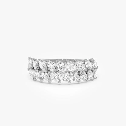 14k Gold Diamond Marquise Cut Double Row Ring 1.12 ctw