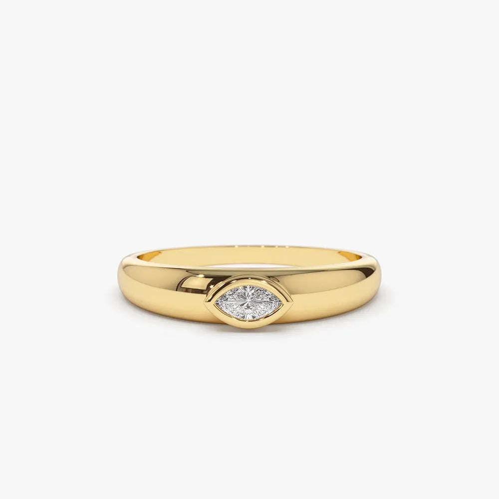 14k Gold Marquise Diamond Solitaire Ring Dome Bezel Setting 0.15 Carat