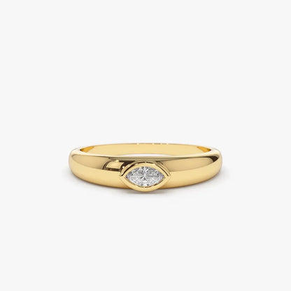 14k Gold Marquise Diamond Solitaire Ring Dome Bezel Setting 0.15 Carat