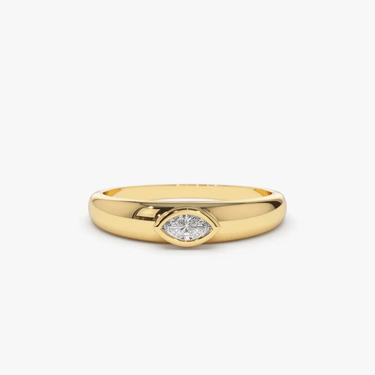 14k Gold Marquise Diamond Solitaire Ring Dome Bezel Setting 0.15 Carat