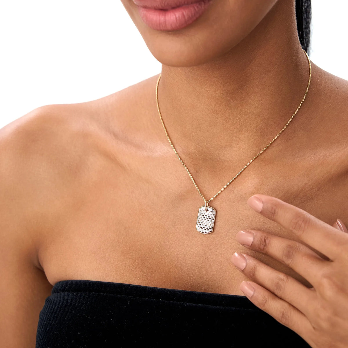 14K Solid Gold Baguette Diamond Dog Tag Pendant Necklace Prong Setting 1.25ctw