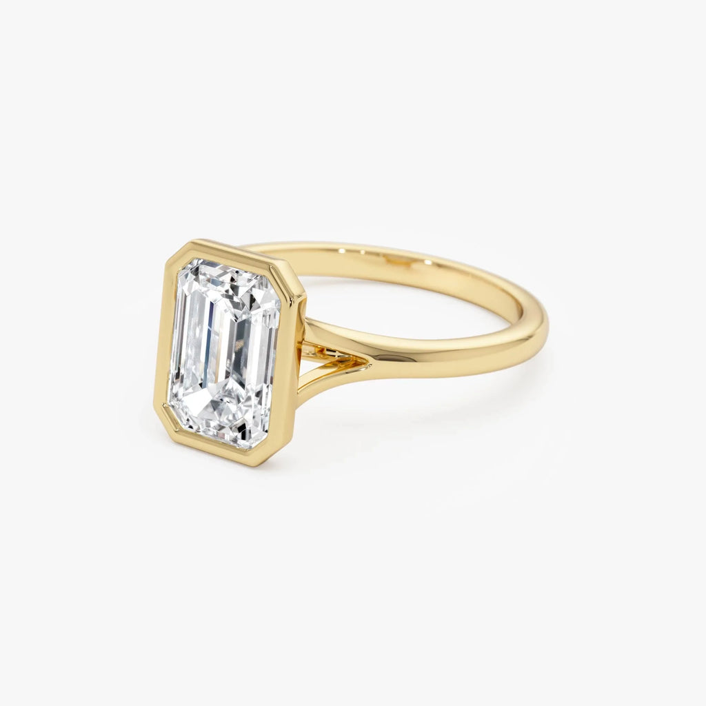 14k Gold 2.00 Carat Emerald Cut Lab Grown Diamond Bezel Solitaire Ring
