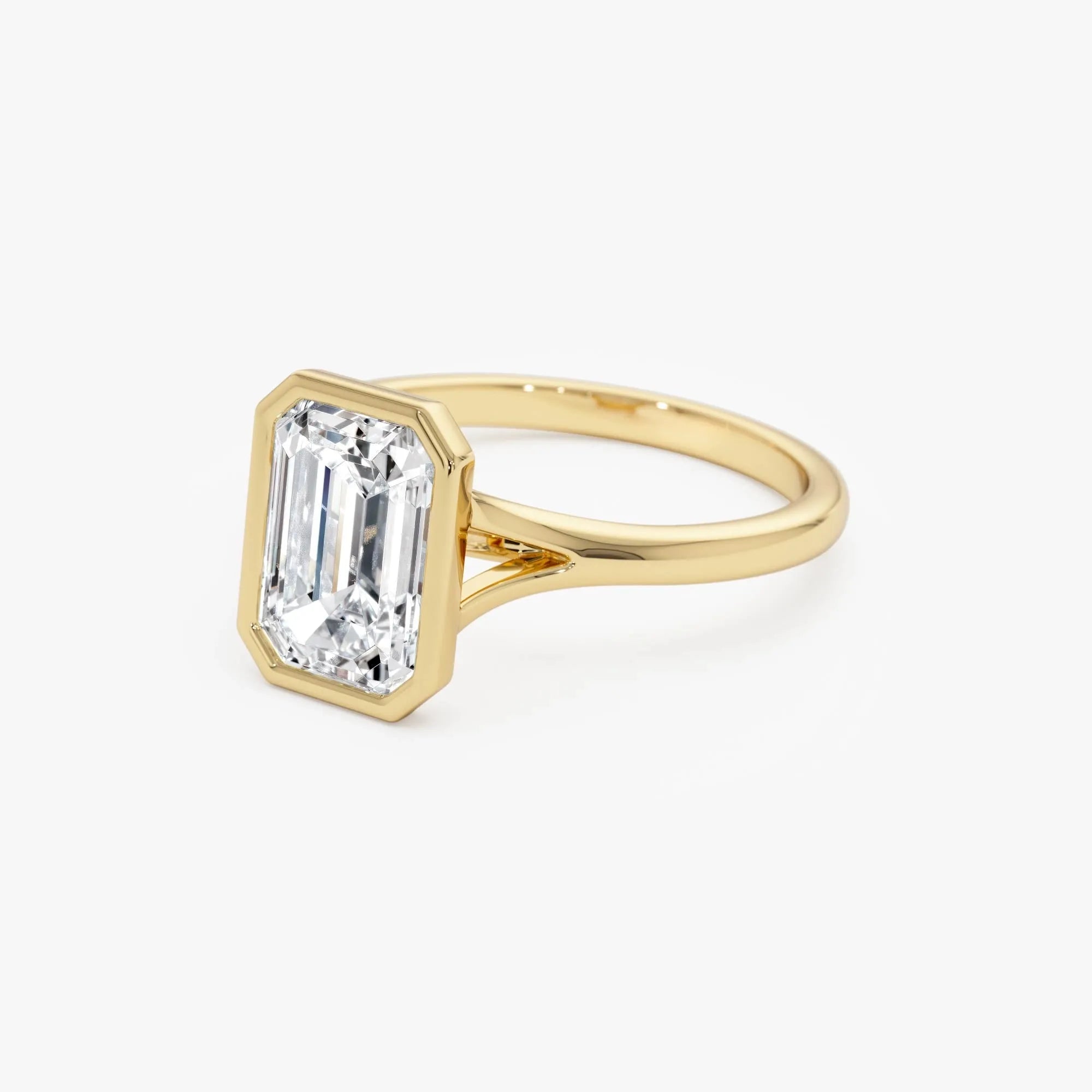 14k Gold 2.00 Carat Emerald Cut Lab Grown Diamond Bezel Solitaire Ring
