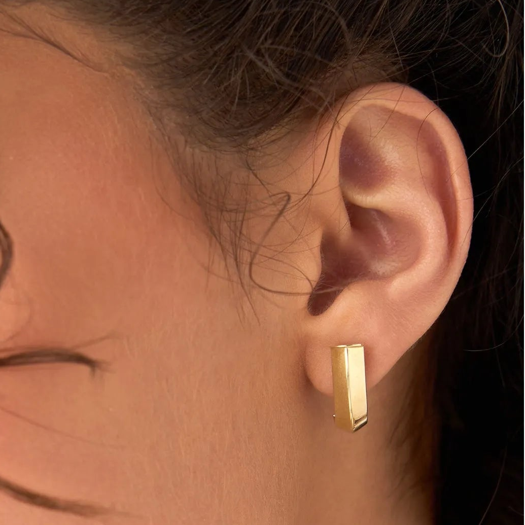 14k Yellow Gold Knife Edge Open Hoop Earrings 17mm Length 6mm Width