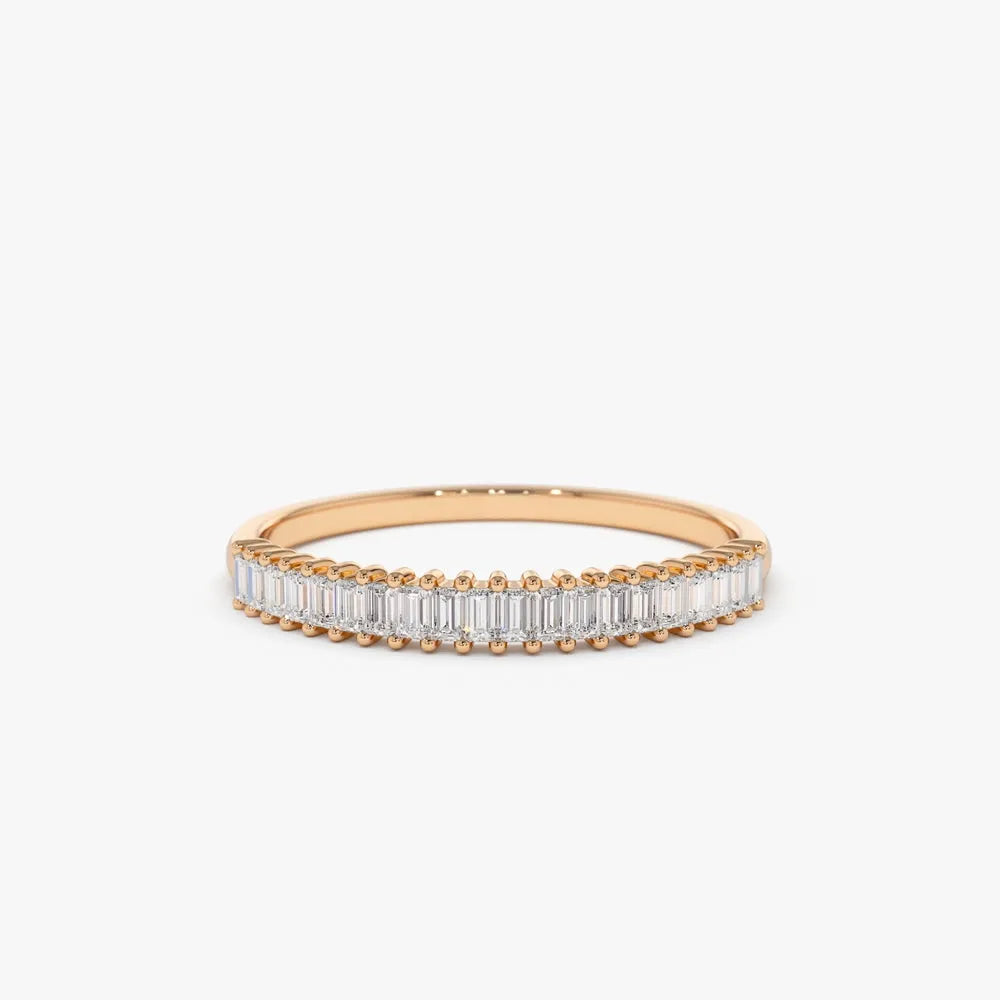 14k Solid Gold 0.22ctw Baguette Diamond Wedding Band Ring