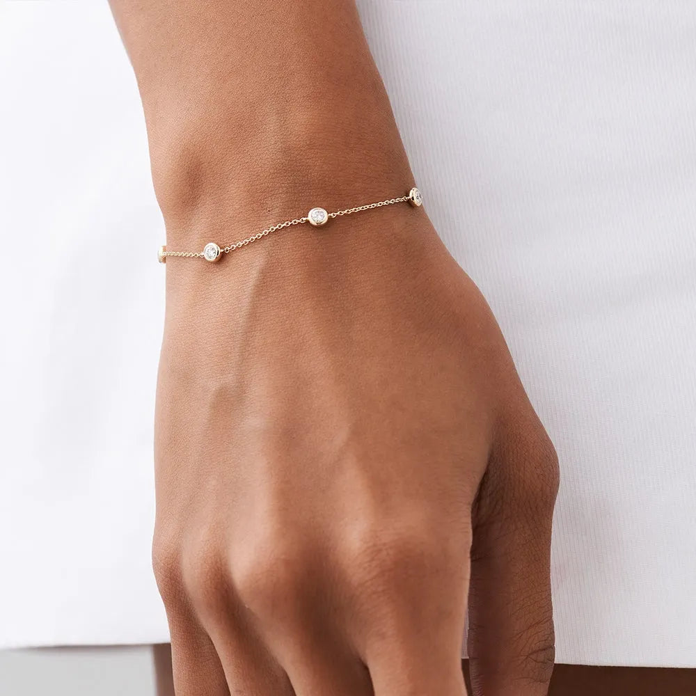 14K Solid Gold Round Diamond 5 Stone by the Yard Bracelet Bezel Setting 0.50 Carat
