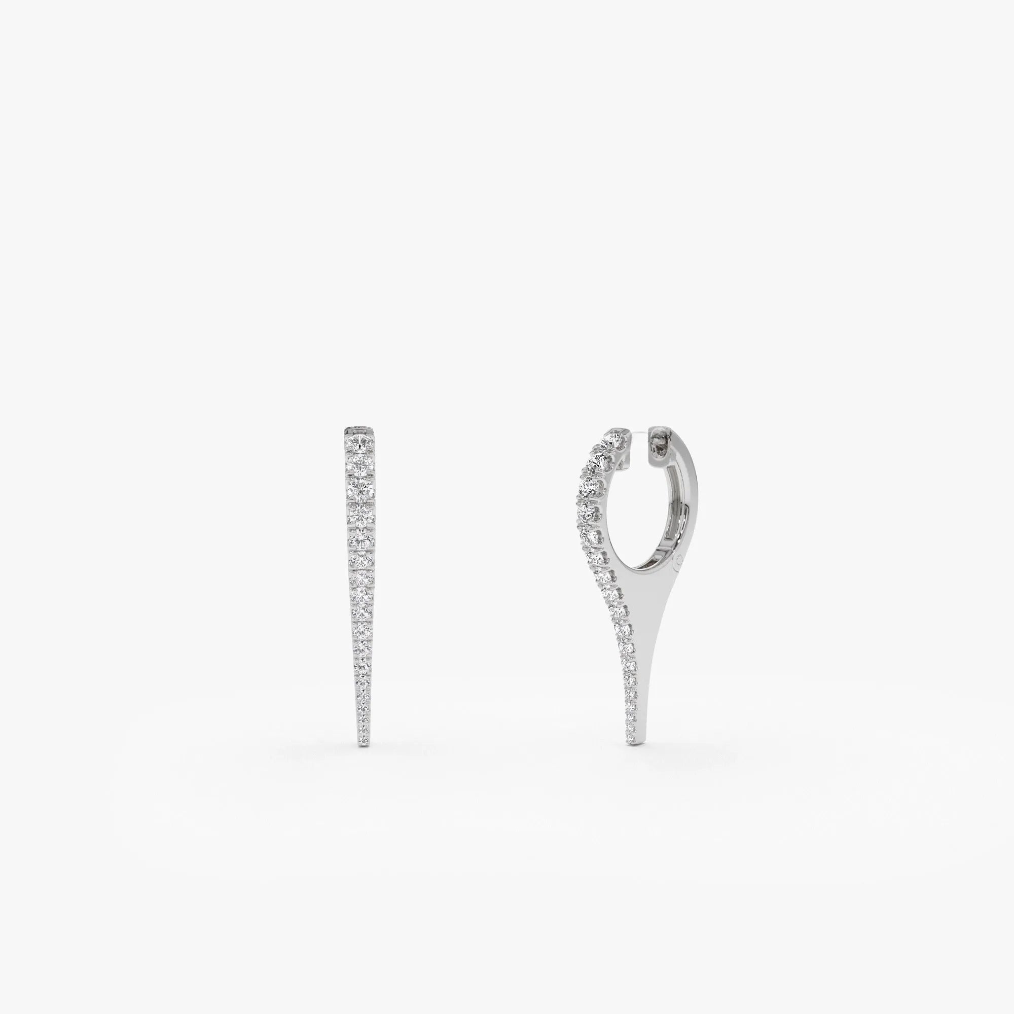 14k Gold Diamond Round Cut Small Dagger Dangle Hoop Earrings 0.55 ctw