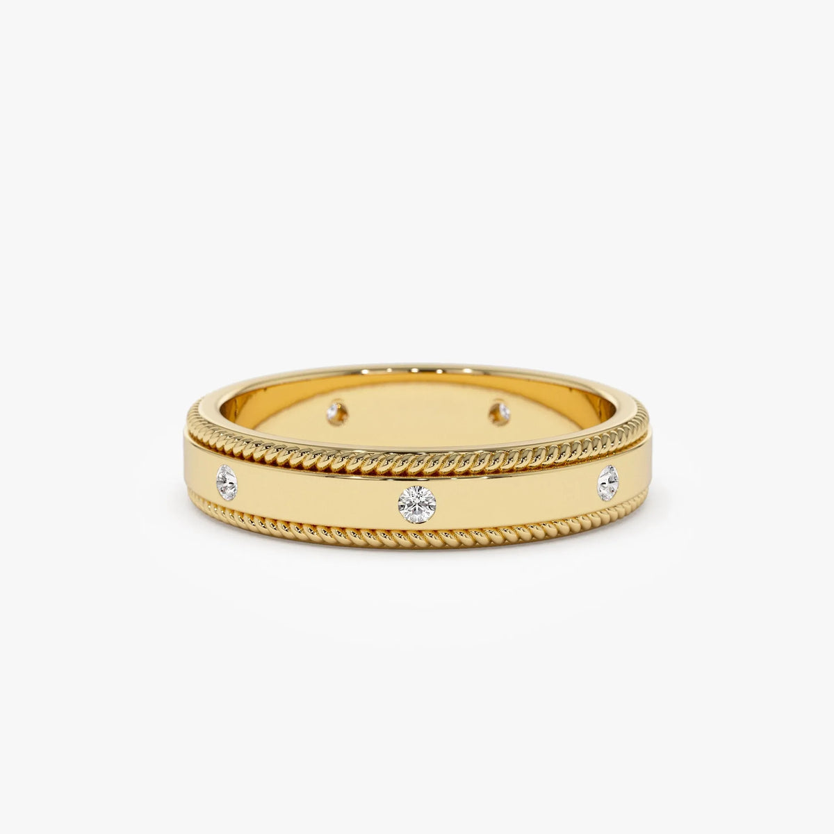 14k Gold Diamond Round Cut Wedding Band Flat Milgrain Edge 4mm 0.12 ctw