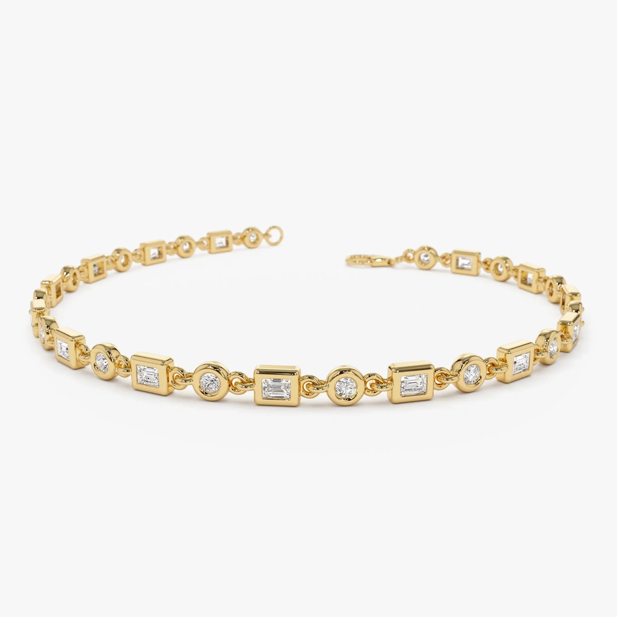 14K Solid Gold 0.85 CTW Round and Baguette Diamond Bracelet