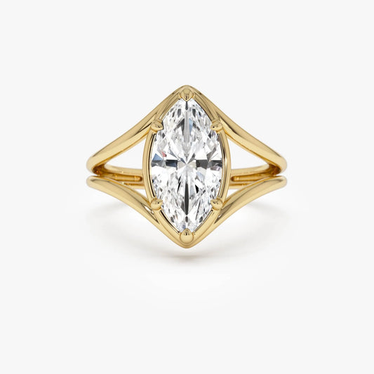 14k Gold 2.00 Carat Lab Grown Diamond Marquise Split Shank Engagement Ring IGI Certified Carla