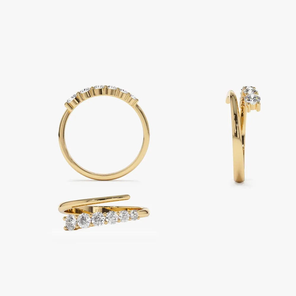14k Gold 0.45 ctw Round Diamond Crossover Statement Ring