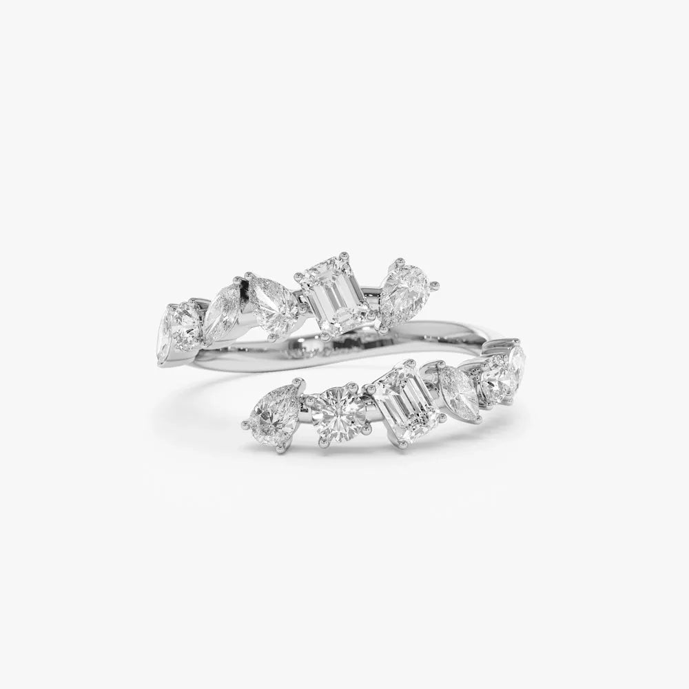 14K Solid Gold 1.01 Carat Diamond Round Pear Emerald Cut Marquise Crossover Ring