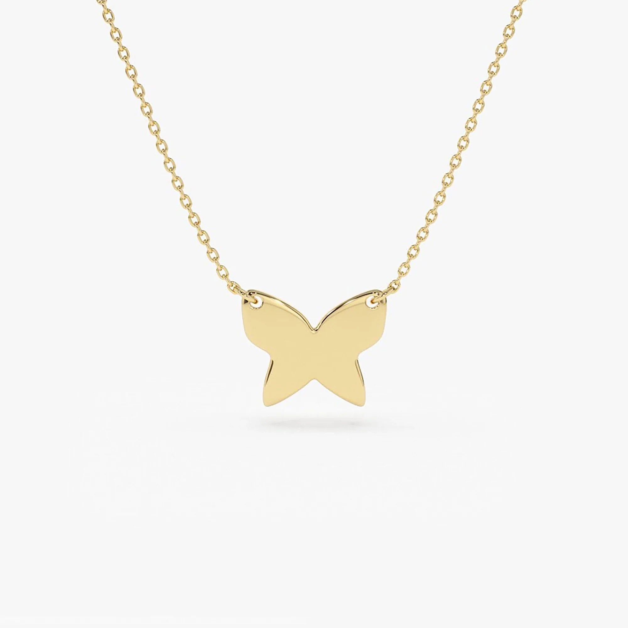 14k Solid Gold Butterfly Charm Pendant Necklace