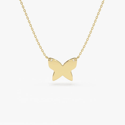14k Solid Gold Butterfly Charm Pendant Necklace