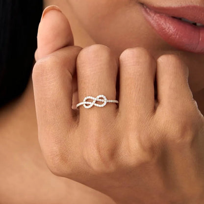 14K Solid Gold Round Diamond Infinity Knot Ring 0.24 ctw