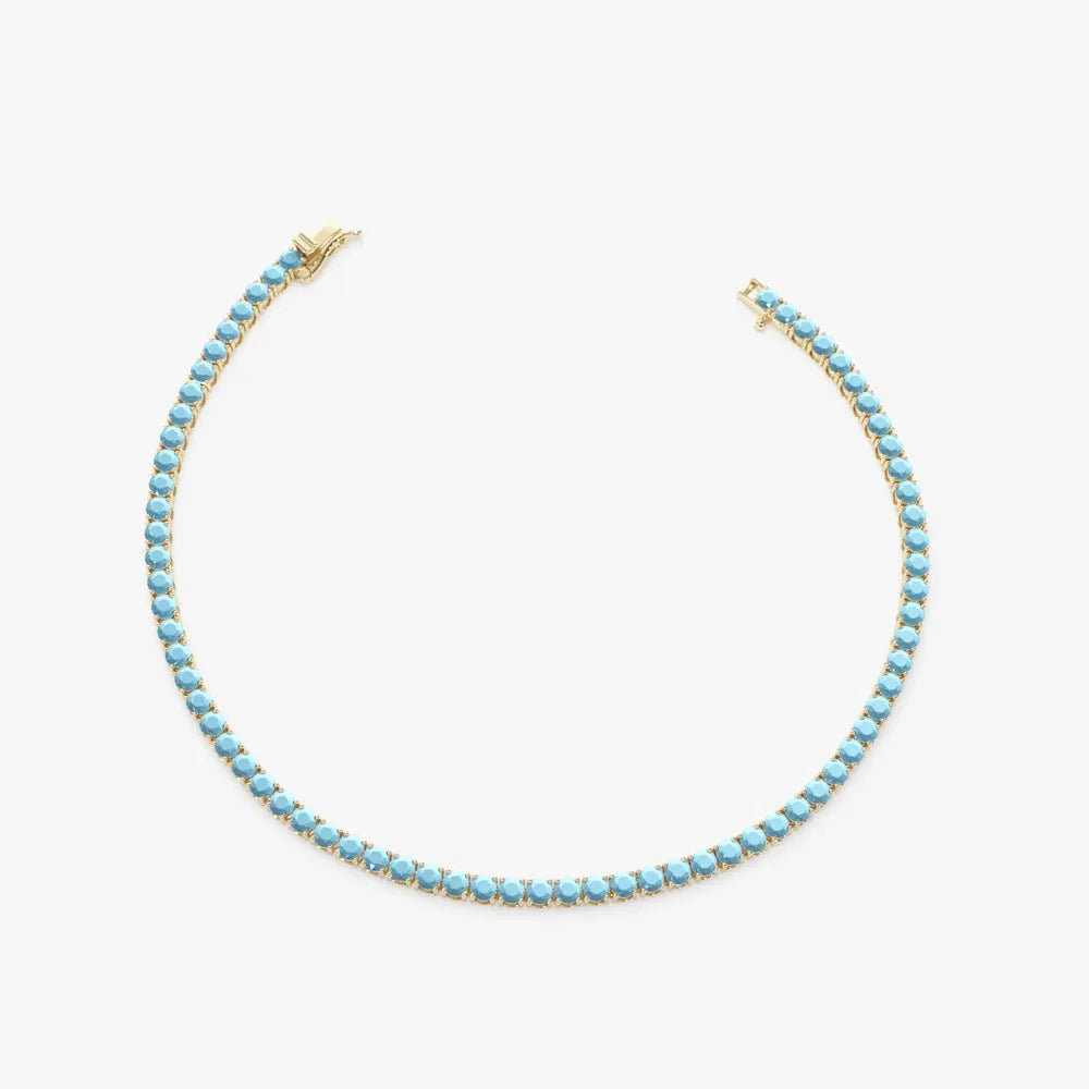 14k Gold Round Turquoise 4 Prong Tennis Bracelet