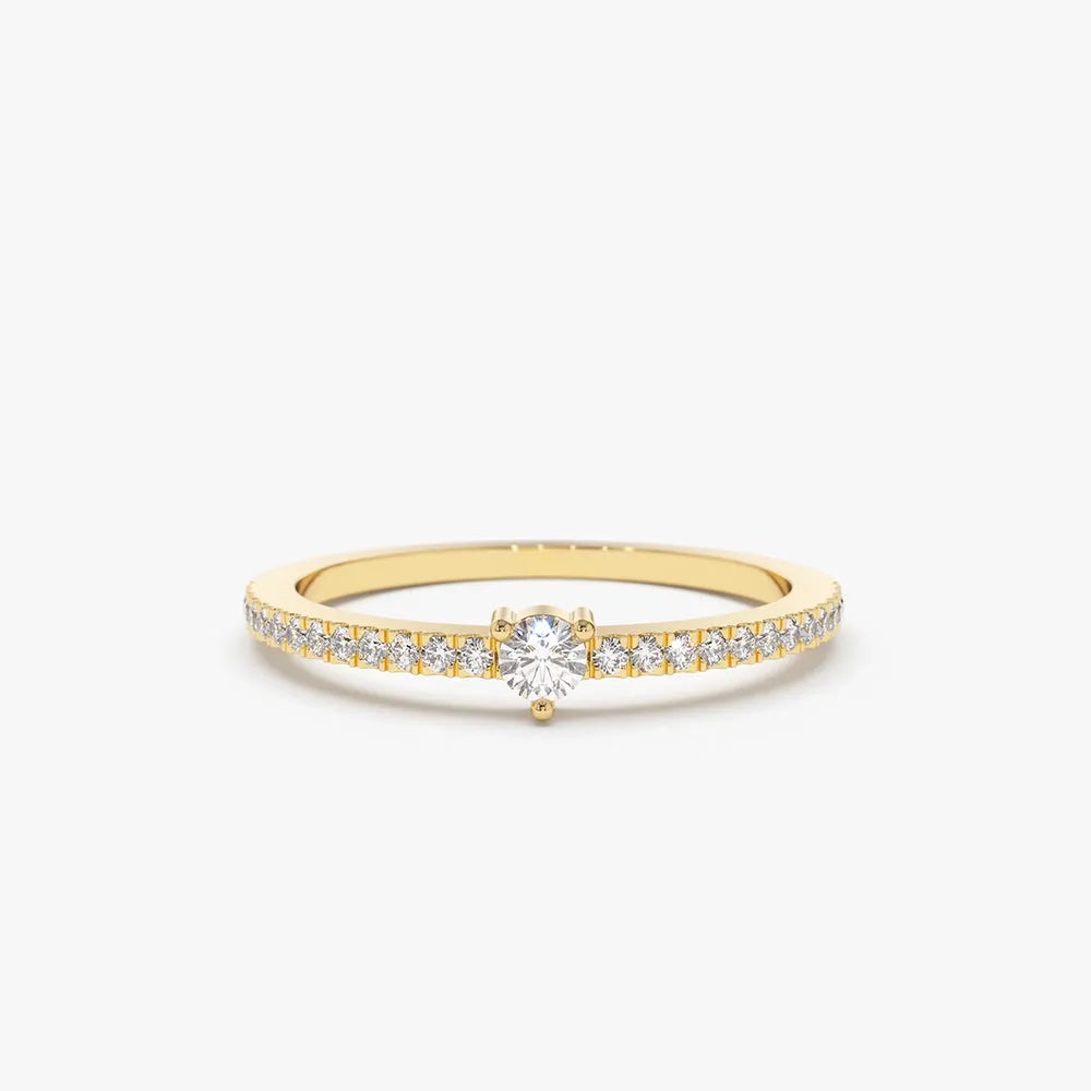 14k Gold Round Diamond Minimalist Pave Stacking Ring 0.20 Carat