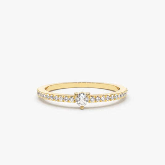 14k Gold Round Diamond Minimalist Pave Stacking Ring 0.20 Carat