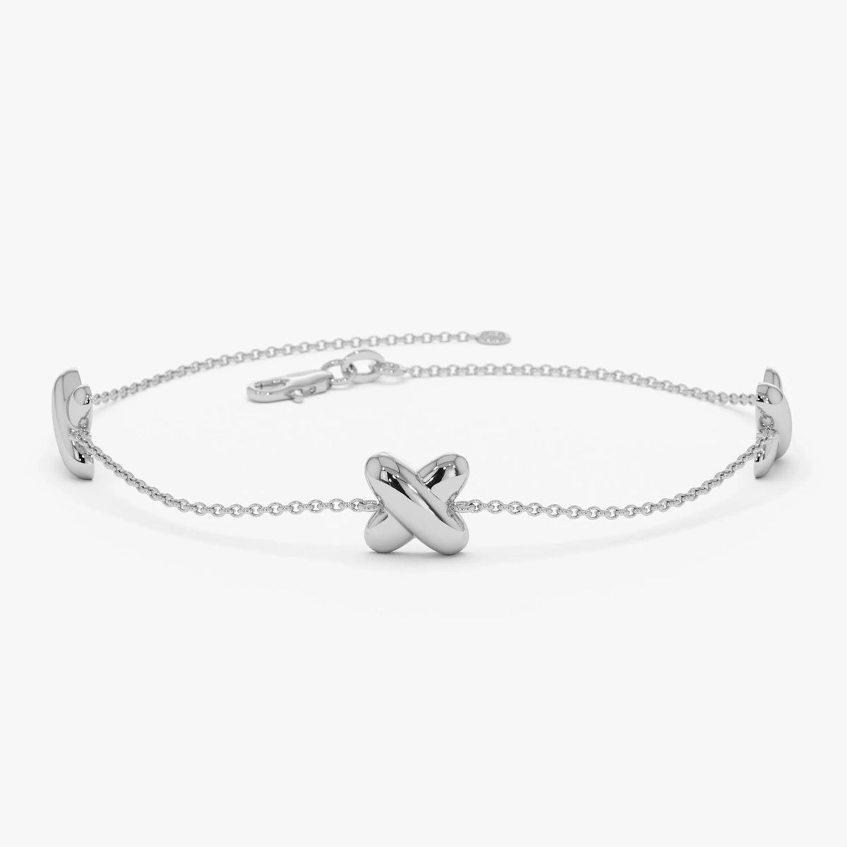 14k Gold X Shape Station Link Bracelet with Charms