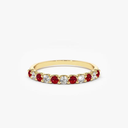 14k Gold Ruby and Diamond Round Cut Shared Prong Wedding Ring Band 0.43 ctw
