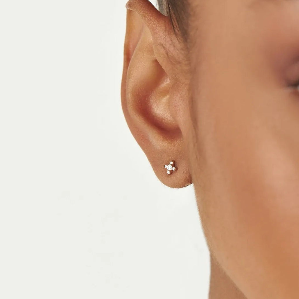 14k Gold Diamond Round Cut Criss Cross X Stud Earrings 0.15 ctw