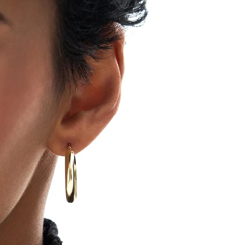 14k Yellow Gold Oval Dome Hoop Earrings 26mm Length 4mm Width