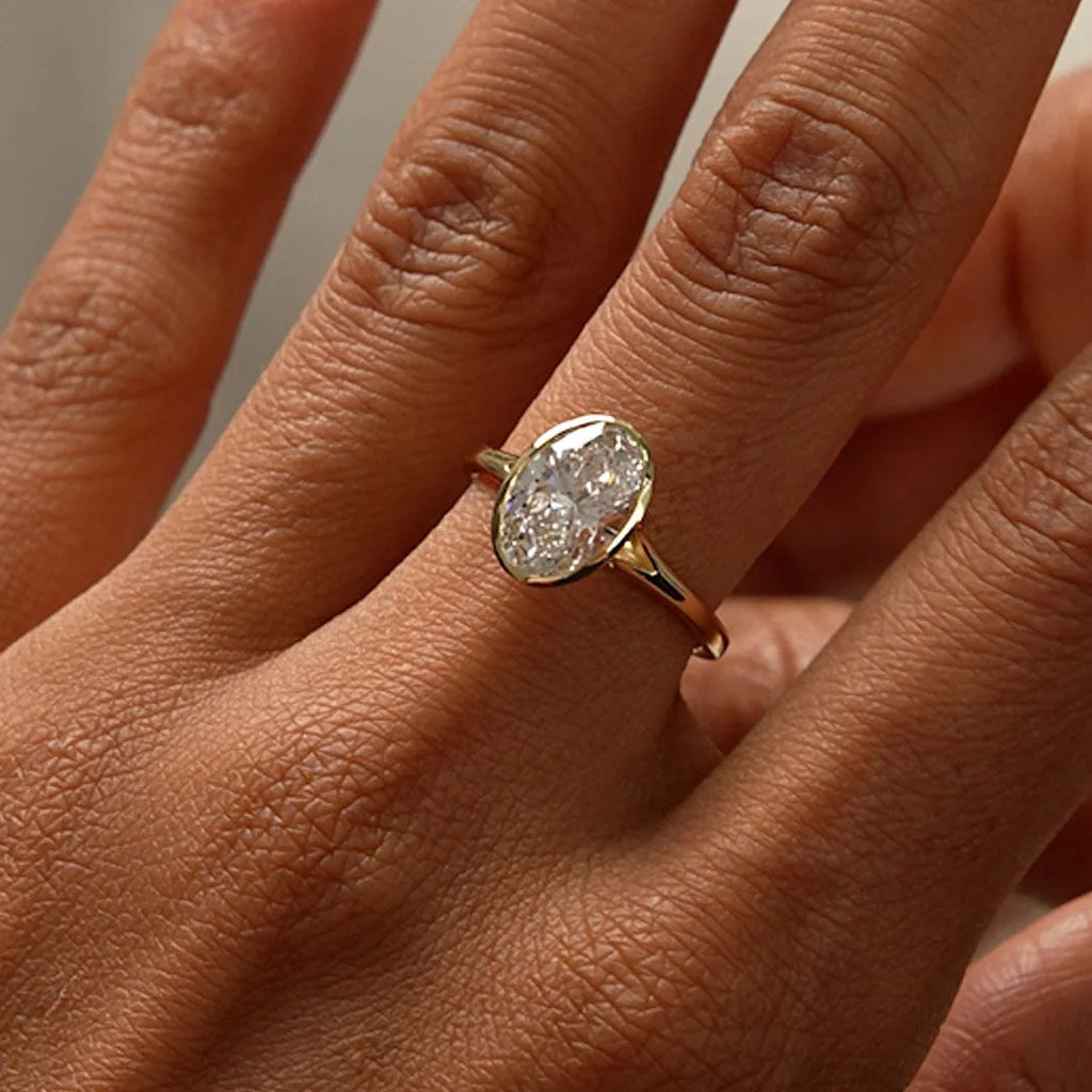 14k Gold 2.00 Carat Lab Grown Diamond Oval Engagement Ring Minimalist Bezel Setting Marcella