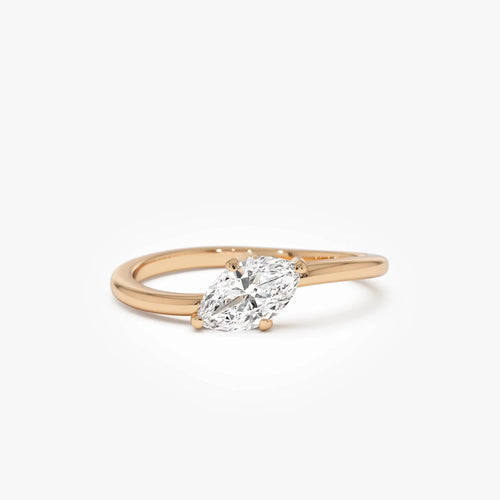 14k Gold 0.50 Carat Lab Grown Diamond Marquise Wavy Prong Setting Promise Ring
