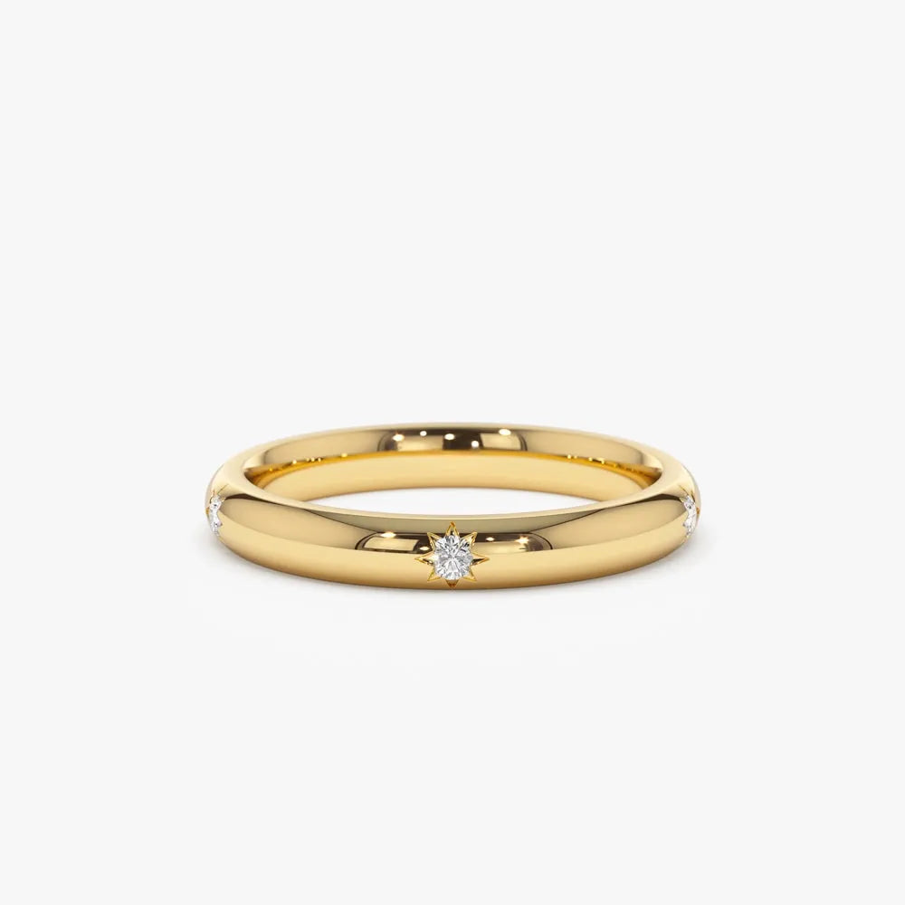 14k Gold Round Diamond Star Setting Full Eternity Ring 0.08 ctw