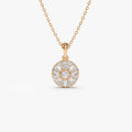 14K Solid Gold Baguette and Round Diamond Cluster Pendant Necklace 0.32ctw